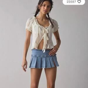 Bdg blue denim pleated mini